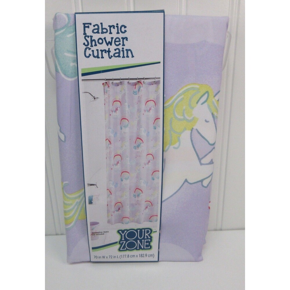 Rainbow Unicorn Fabric Shower Curtain 70"Wx72"L Purple Your Zone Kids Bathroom